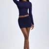 Cali Modal Ruched Mid-Rise Mini Skirt in True Navy
