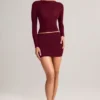 Cali Modal Ruched Mid-Rise Mini Skirt in Wine Red