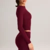 Cali Modal Ruched Mid-Rise Mini Skirt in Wine Red