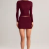 Cali Modal Ruched Mid-Rise Mini Skirt in Wine Red