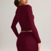 Cali Modal Ruched Mid-Rise Mini Skirt in Wine Red