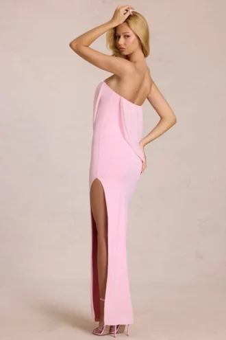 Caliane Bandeau Draped Maxi Dress in Blossom Pink