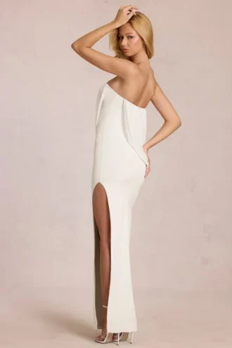 Caliane Bandeau Draped Maxi Dress in Ivory
