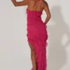 Calico Cross Strap Ruffle Floor Length Dress in Fuchsia