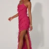Calico Cross Strap Ruffle Floor Length Dress in Fuchsia