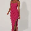 Calico Cross Strap Ruffle Floor Length Dress in Fuchsia