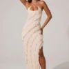 Calico Cross Strap Ruffle Floor Length Dress in Ivory