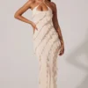 Calico Cross Strap Ruffle Floor Length Dress in Ivory