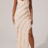 Calico Cross Strap Ruffle Floor Length Dress in Ivory
