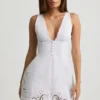 Calina Cutwork Cotton-Poplin A-Line Mini Dress in White