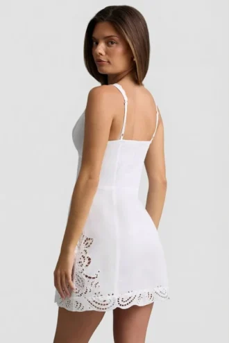 Calina Cutwork Cotton-Poplin A-Line Mini Dress in White