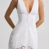 Calina Cutwork Cotton-Poplin A-Line Mini Dress in White