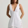 Calina Cutwork Cotton-Poplin A-Line Mini Dress in White