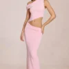 Calisse Asymmetric Drape Maxi Dress in Blossom Pink
