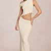 Calisse Asymmetric Drape Maxi Dress in Ivory