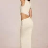 Calisse Asymmetric Drape Maxi Dress in Ivory