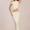 Calisse Asymmetric Drape Maxi Dress in Ivory