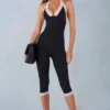 Calla Modal Lace-Trim Capri Jumpsuit  in Black