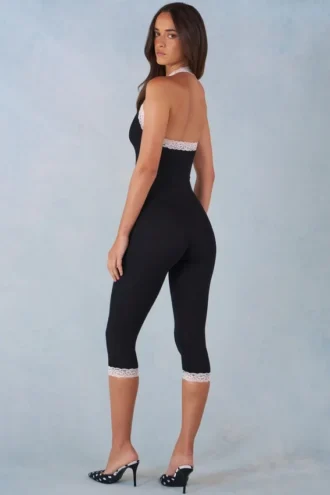 Calla Modal Lace-Trim Capri Jumpsuit  in Black