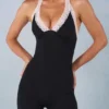 Calla Modal Lace-Trim Capri Jumpsuit  in Black