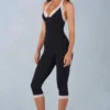 Calla Modal Lace-Trim Capri Jumpsuit  in Black