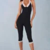 Calla Modal Lace-Trim Capri Jumpsuit  in Black
