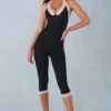 Calla Modal Lace-Trim Capri Jumpsuit  in Black
