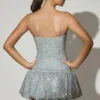 Callie Embellished Bubble Hem Mini Dress in Silver
