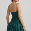 Callie Embellished Bubble Hem Mini Dress in Teal Green