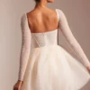 Calliope Embellished Long Sleeve Tulle Skirt Mini Dress in Ivory