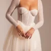 Calliope Embellished Long Sleeve Tulle Skirt Mini Dress in Ivory
