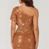 Callista Embellished One-Shoulder Asymmetric Top in Bronze
