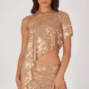 Callista Embellished One-Shoulder Asymmetric Top in Gold