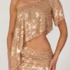 Callista Embellished One-Shoulder Asymmetric Top in Gold