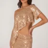 Callista Embellished One-Shoulder Asymmetric Top in Gold