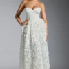 Camellia Embellished Floral-Appliqué Corset Gown in White