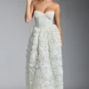 Camellia Embellished Floral-Appliqué Corset Gown in White