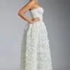 Camellia Embellished Floral-Appliqué Corset Gown in White