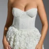 Camellia Embellished Floral-Appliqué Corset Gown in White