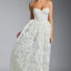 Camellia Embellished Floral-Appliqué Corset Gown in White