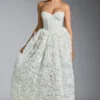 Camellia Embellished Floral-Appliqué Corset Gown in White