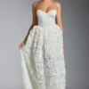 Camellia Embellished Floral-Appliqué Corset Gown in White