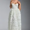 Camellia Embellished Floral-Appliqué Corset Gown in White