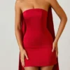 Camila Scarf-Detail Strapless A-Line Mini Dress in Scarlet Red