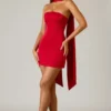 Camila Scarf-Detail Strapless A-Line Mini Dress in Scarlet Red