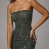 Caprice Sheer Embellished Bodycon Mini Dress in Emerald