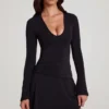 Carielle Soft Jersey Scoop-Neck Flared Mini Dress in Black
