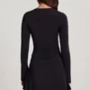 Carielle Soft Jersey Scoop-Neck Flared Mini Dress in Black