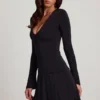Carielle Soft Jersey Scoop-Neck Flared Mini Dress in Black