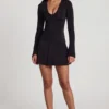 Carielle Soft Jersey Scoop-Neck Flared Mini Dress in Black